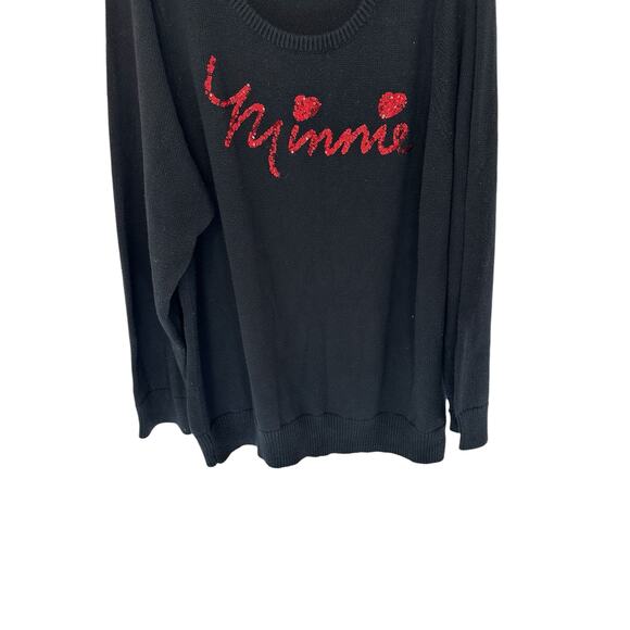 Disney Women's Plus Black Red Sequin Minnie Crew Neck Cable Knit Sweater Size 3X - Picture 4 of 10
